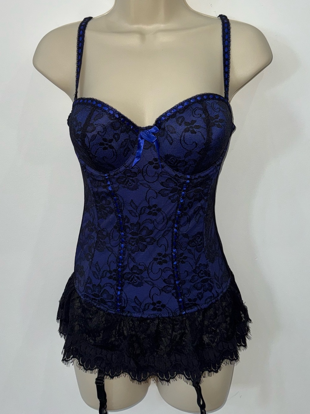 Blue Lace Bustier Chemise with Garters